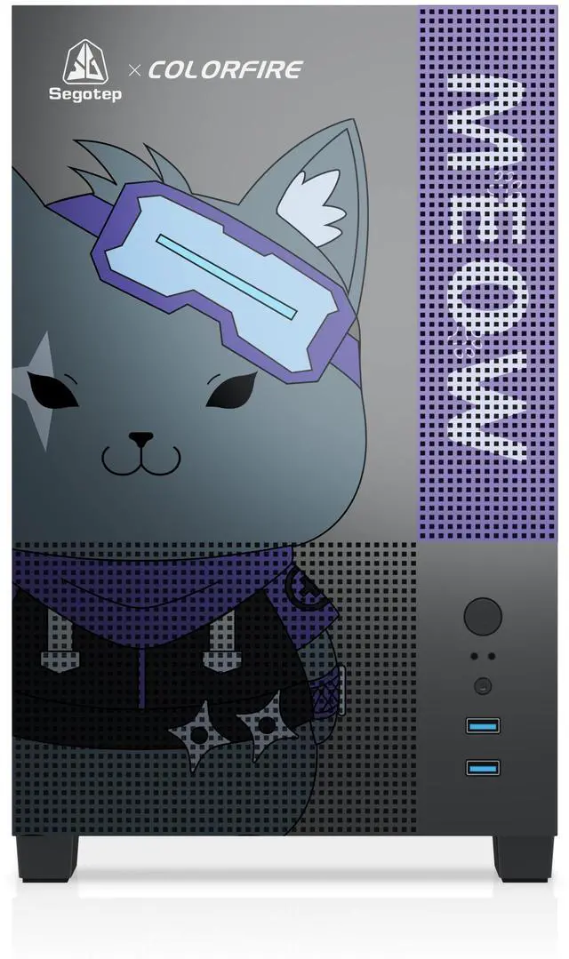 Alt view image 2 of 7 - Segotep Memphis-S Ninja Meow M-ATX Gaming PC Case with Lightning Panel, Tempered Glass Panels, Support 40 Series GPU, USB 3.0, and 240MM Radiator - Purple