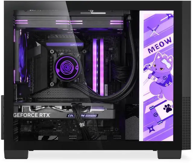 Alt view image 4 of 7 - Segotep Memphis-S Ninja Meow M-ATX Gaming PC Case with Lightning Panel, Tempered Glass Panels, Support 40 Series GPU, USB 3.0, and 240MM Radiator - Purple