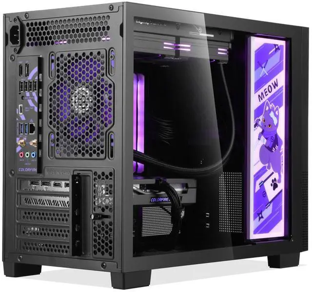 Alt view image 5 of 7 - Segotep Memphis-S Ninja Meow M-ATX Gaming PC Case with Lightning Panel, Tempered Glass Panels, Support 40 Series GPU, USB 3.0, and 240MM Radiator - Purple