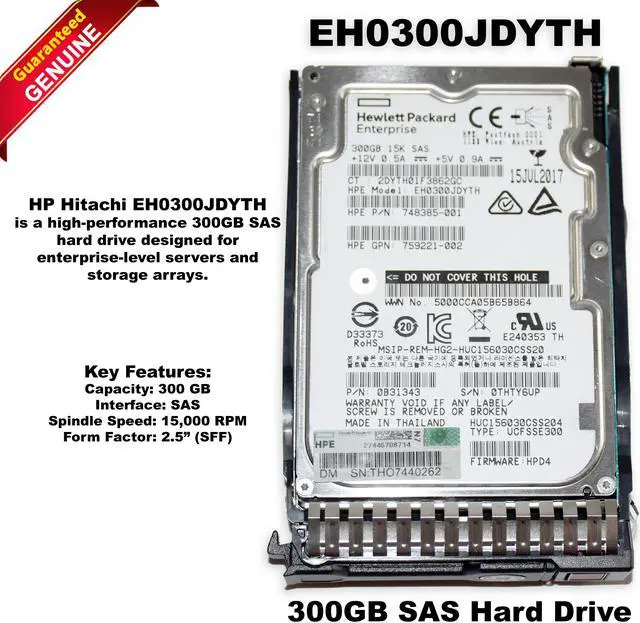 Main image of HP Hitachi EH0300JDYTH 300GB SAS 2.5" HDD with Tray 748385-001 - OEM