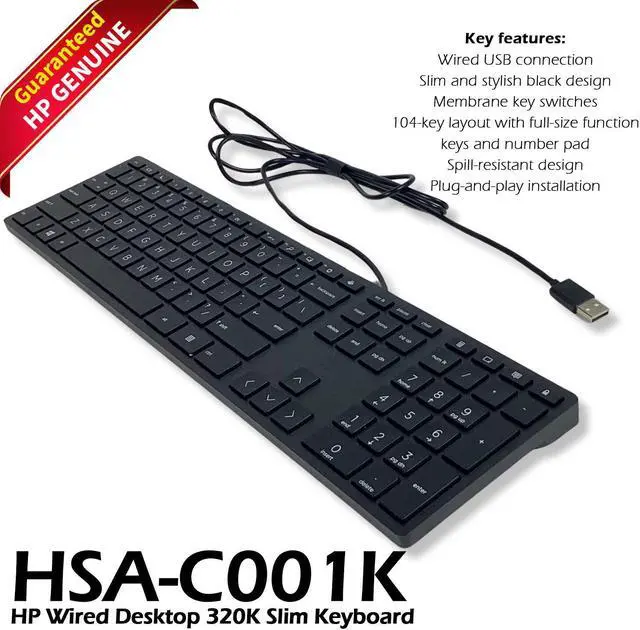 Main image of HP Smart Buy Wired 320K Slim Keyboard Black 108 Keys USB-A HSA-C001K L96909-001