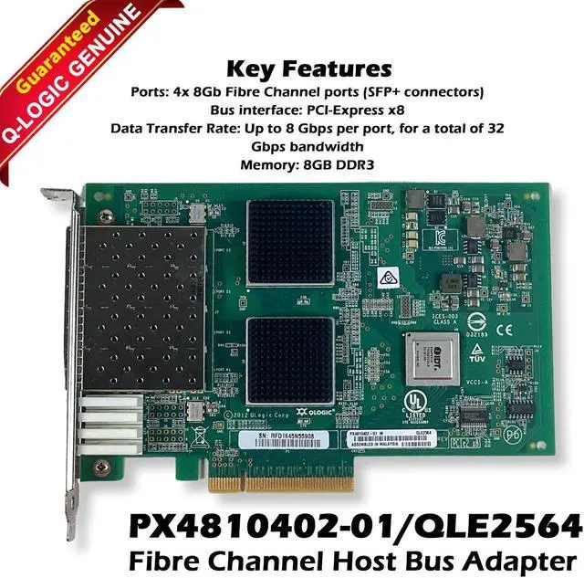 Alt view image 7 of 13 - Qlogic QLE2564 PCI-E x 8 Transfer Speed 8Gb Transfer Rate PCI-E Interface 4 Port Fiber Channel Host Bus Adapter PX4810402-01