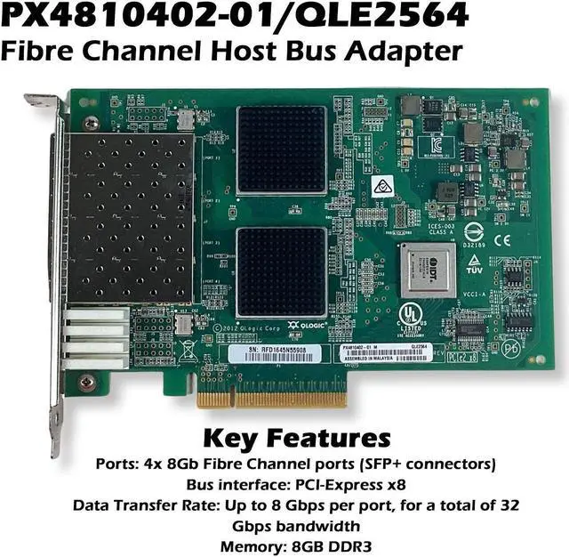 Alt view image 10 of 13 - Qlogic QLE2564 PCI-E x 8 Transfer Speed 8Gb Transfer Rate PCI-E Interface 4 Port Fiber Channel Host Bus Adapter PX4810402-01
