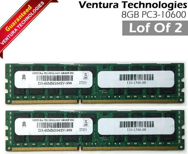 Main image of Lot X 2 Ventura D3-60MM104SV-999 2X8GB PC3-10600 ECC 2Rx4 110-1346-00 RAM Memory