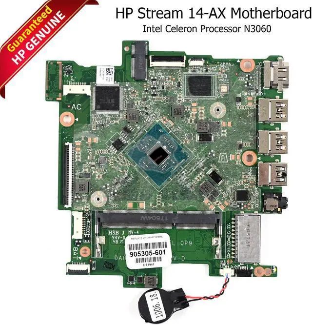 Main image of HP Stream 14-AX Intel Celeron N3060 1.6GHz Motherboard 905305-601 L06659-601