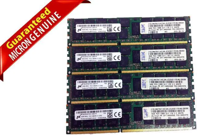 Main image of Micron MT36JSF2G72PZ-1G6E1FF 4x16GB 2Rx4 PC3-12800R Server Memory - Lot of 4