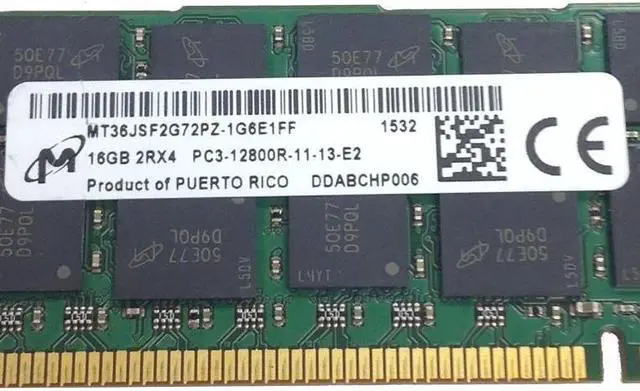 Alt view image 6 of 6 - Micron MT36JSF2G72PZ-1G6E1FF 4x16GB 2Rx4 PC3-12800R Server Memory - Lot of 4