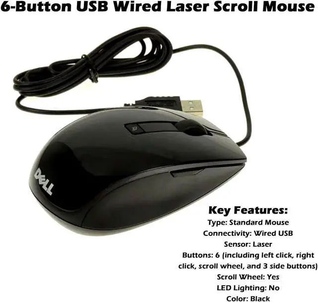 Alt view image 2 of 7 - Dell Premium 6-Button USB Wired Laser Scroll Mouse Black V7623 J660D