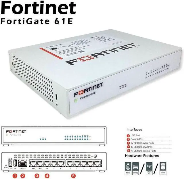 Alt view image 3 of 7 - Fortinet FortiGate FG-61E Firewall Network Security Appliance ATP Bundle 1 years