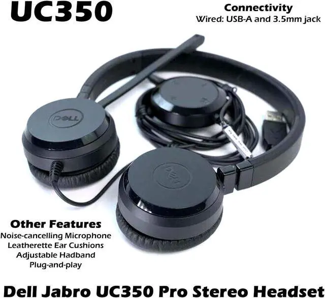 Alt view image 2 of 7 - Dell UC350 Pro Stereo Headset Skype for Business Headphones 74J6M