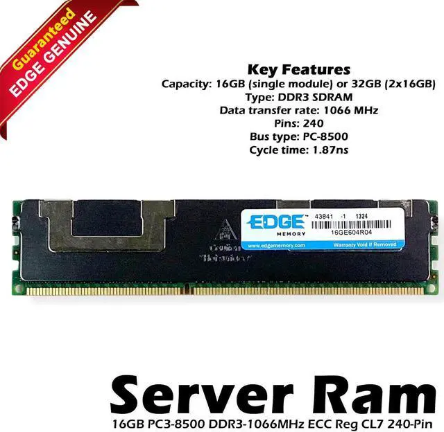 Main image of Edge 16GE604R04 16GB PC3-8500 DDR3-1066MHz ECC Reg CL7 240-Pin Server RAM Memory