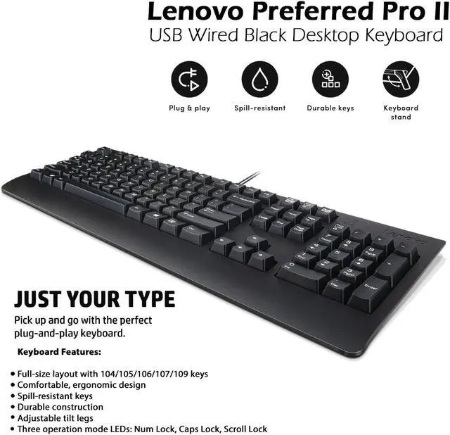 Alt view image 3 of 9 - Lenovo 00XH688 Preferred Pro II USB Keyboard