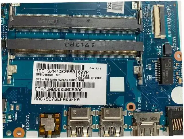 Alt view image 6 of 6 - HP MOTHERBOARD UMA RYZEN3 3200U 17-CA 17-CA1014DS (AE54) L46459-001 GENUINE