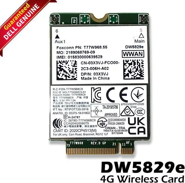 Main image of DELL Latitude 7420 Wireless DW5829e M.2 Mobile Broadband 4G WWAN Card - High-Speed Add-On for Computer Hardware