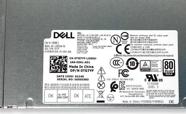 Alt view image 7 of 7 - Dell Precision 3630 Tower 300W 24-Pin Power Supply Unit 0TG7YF, TG7YF
