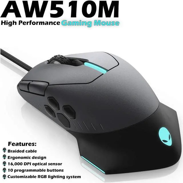 Alt view image 2 of 7 - Dell Alienware AW510M Wired Gaming Mouse 16000 DPI High-Performance Sensor 2356N
