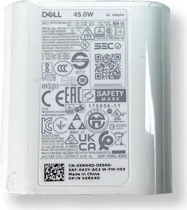 Alt view image 7 of 7 - Dell Chromebook 3100 20V 2.25A 45W AC Power Adapter Charger 0XRK4D XRK4D
