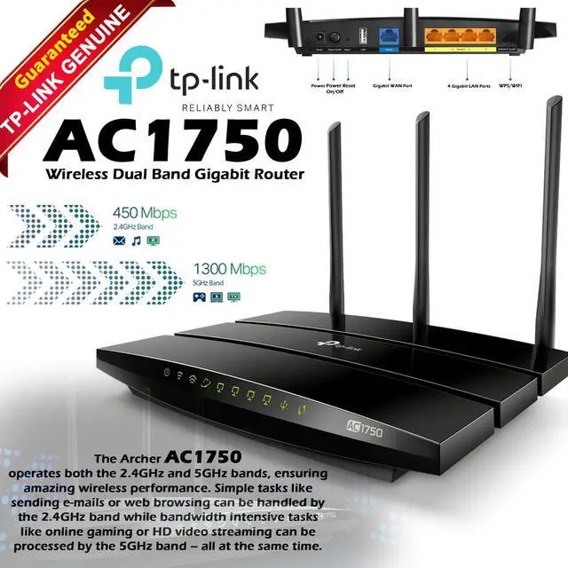 Alt view image 2 of 6 - TP-Link Archer C7 AC1750 Wireless Dual Band Gigabit Router