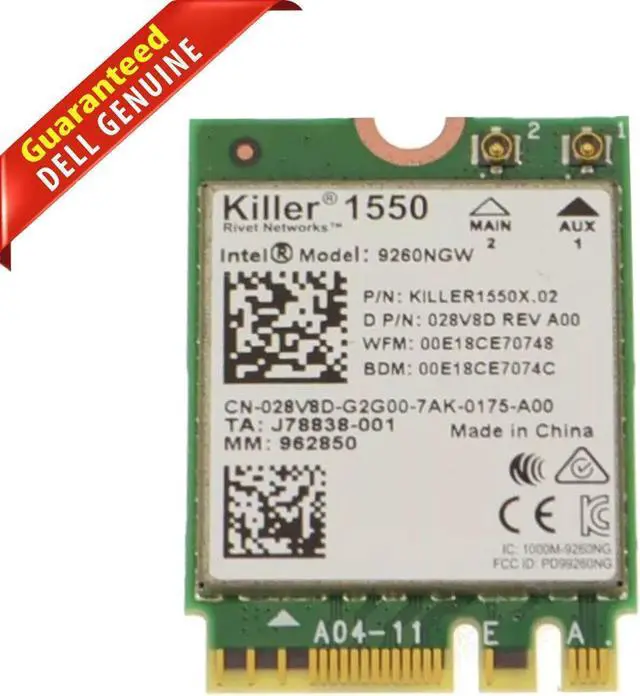 Alt view image 2 of 5 - 28V8D Dell Intel Genuine Killer 1550 9260NGW Wireless Card
