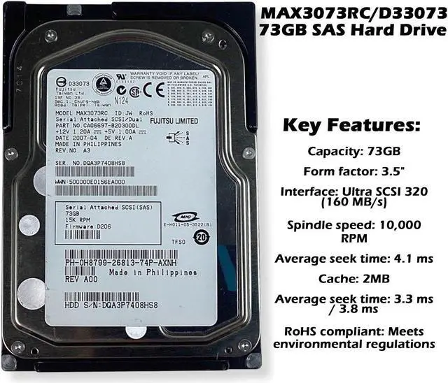 Alt view image 3 of 8 - H8799-DEL FUJITSU MAX3073RC 73GB 15000RPM 3.0GBPS U320 68PIN SCA-2 SCSI SAS HARD DRIVE