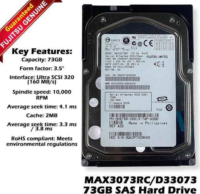 Alt view image 2 of 8 - H8799-DEL FUJITSU MAX3073RC 73GB 15000RPM 3.0GBPS U320 68PIN SCA-2 SCSI SAS HARD DRIVE