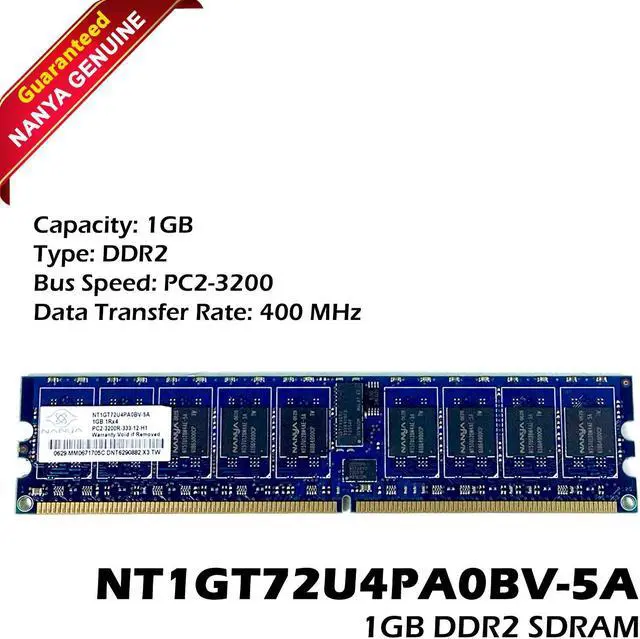 Main image of Nanya NT1GT72U4PA0BV-5A 1GB PC2-3200 DDR2-400MHz Reg ECC Server Memory
