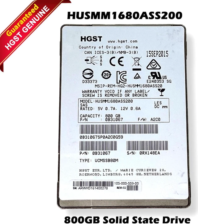 Main image of HGST HUSMM1680ASS200 800GB SAS 12Gbps MLC 2.5" Solid State Drive 0B31067
