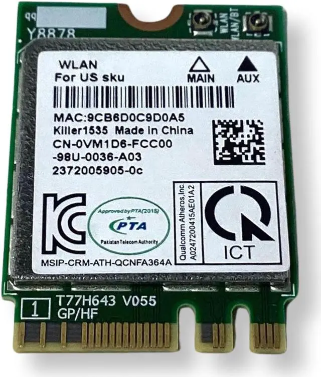 Alt view image 5 of 9 - VM1D6 QCNFA364A DELL WIRELESS CARD KILLER 1535 XPS 15 9560 P56F (CB77)