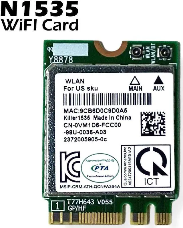 Alt view image 4 of 9 - VM1D6 QCNFA364A DELL WIRELESS CARD KILLER 1535 XPS 15 9560 P56F (CB77)