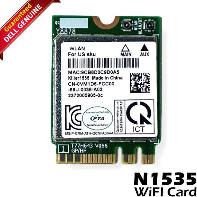 Alt view image 3 of 9 - VM1D6 QCNFA364A DELL WIRELESS CARD KILLER 1535 XPS 15 9560 P56F (CB77)