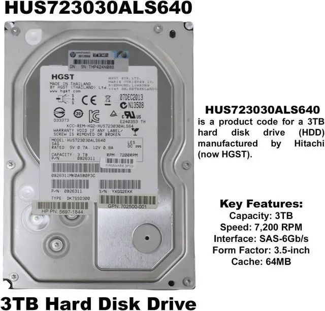Alt view image 2 of 7 - Hitachi Ultrastar HUS723030ALS640 3TB 7.2K 64MB SAS-6Gb/s 3.5" HDD 0B26311