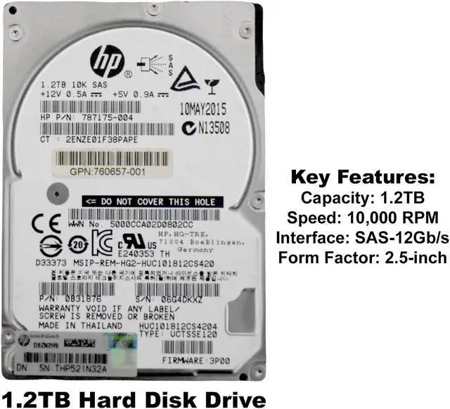 Alt view image 2 of 6 - HP MLC 1.2TB 10K RPM SAS 12Gb/s SFF 2.5" Hard Drive 787175-004 0B31876
