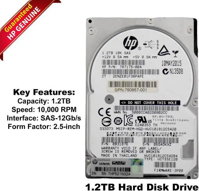 Main image of HP MLC 1.2TB 10K RPM SAS 12Gb/s SFF 2.5" Hard Drive 787175-004 0B31876