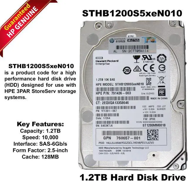 Main image of HP STHB1200S5XEN010 1.2TB 10K SAS 6Gb/s 128MB Cache 2.5" HDD 1FF201-087