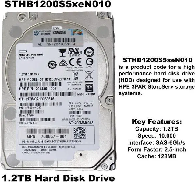 Alt view image 2 of 7 - HP STHB1200S5XEN010 1.2TB 10K SAS 6Gb/s 128MB Cache 2.5" HDD 1FF201-087