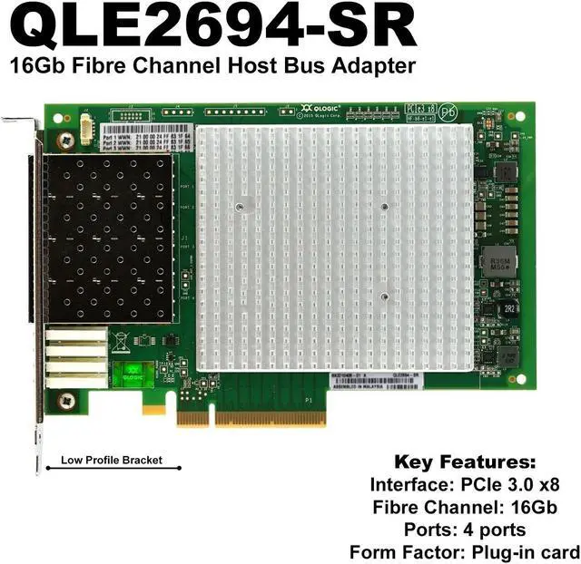 Alt view image 2 of 7 - QLogic 16Gb Quad Port FC PCIe Gen3 x16 High-Performance HBA Card QLE2694-SR