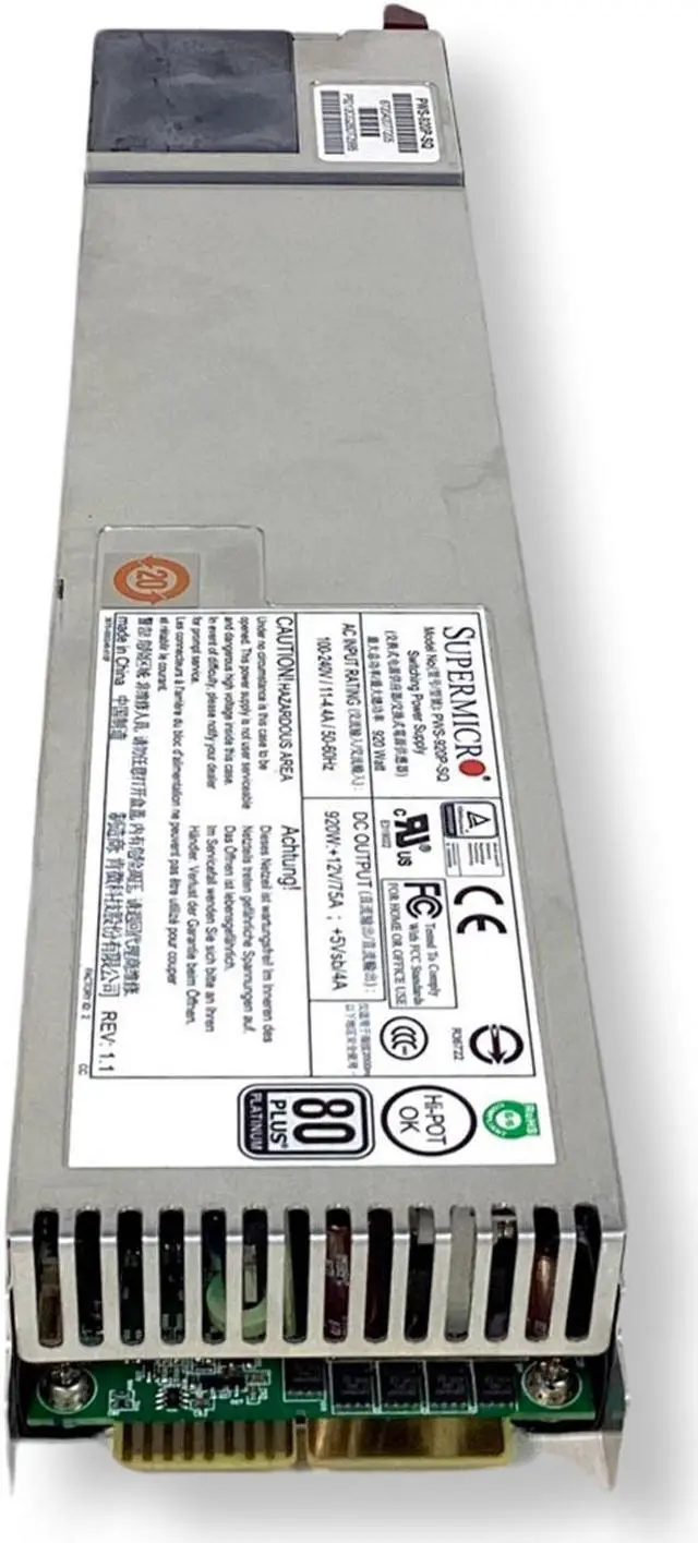 Alt view image 4 of 6 - Supermicro 920W Redundant 1U 80+ Platinum Switching Power Supply PWS-920P-SQ
