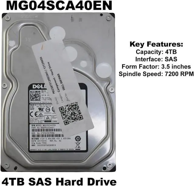 Alt view image 2 of 7 - Dell MG04SCA40EN 4TB 7.2K SAS 12Gb/s 3.5" LFF Hot-Plug Hard Drive 00F9W8 0F9W8