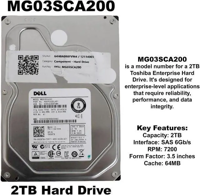 Alt view image 2 of 7 - Toshiba Enterprise Drive 2TB 7200 RPM 64MB Cache SAS 6Gb/s 3.5" MG03SCA200