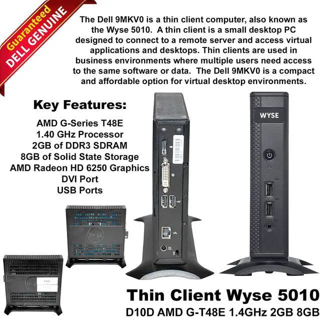Main image of Dell Wyse 5010 D10D Thin Client AMD G-T48E 1.4GHz 2GB RAM 8GB SSD ThinOS RJ45 9MKV0-SP-A21