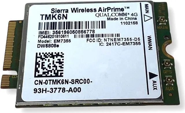 Alt view image 6 of 7 - Dell Latitude 7414 Sierra DW5808e Wireless Qualcomm 4G Wireless Card TMK6N