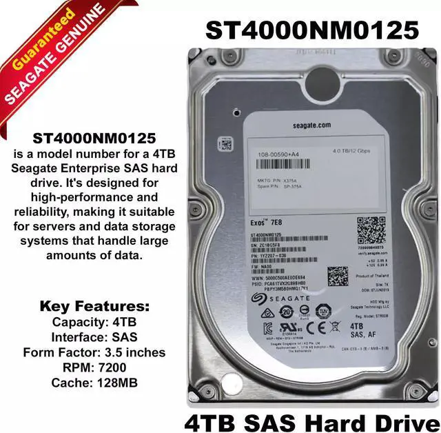 Alt view image 3 of 9 - Seagate ST4000NM0125 ST4000NM0125 4 TB Hard Drive - 3.5" Internal - SAS (12Gb/s SAS)