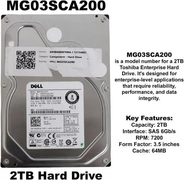 Alt view image 3 of 8 - Dell 829T8 2TB NL SAS 7.2K 6GBPS 3.5" Drive MG03SCA200 HDEPC02DLA51