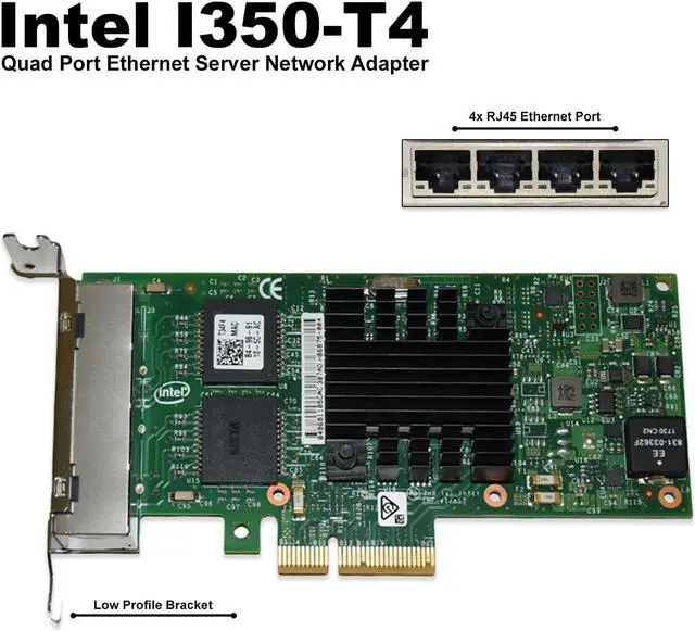 Alt view image 2 of 7 - Dell Intel i350-T4 Quad Ports 1GB PCI Express Low Profile Network Card 0T34F4