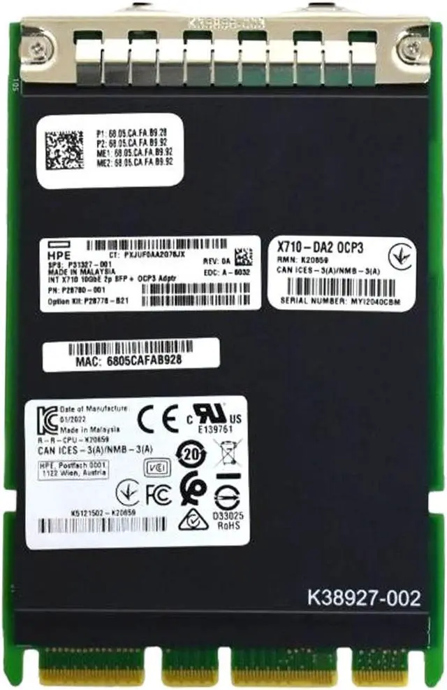 Alt view image 2 of 7 - HPE Broadcom 10Gb 2-port Ethernet BASE-T OCP3 Adapter Gen10 Plus V2 P10097-B21