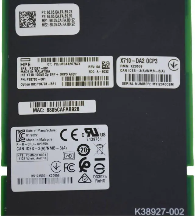 Alt view image 4 of 7 - HPE Broadcom 10Gb 2-port Ethernet BASE-T OCP3 Adapter Gen10 Plus V2 P10097-B21