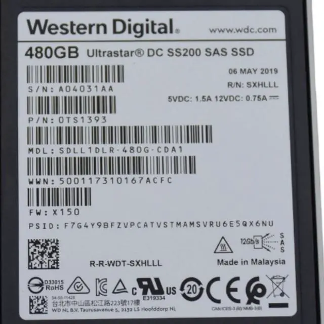 Alt view image 2 of 7 - Western Digital Ultrastar SS200 480GB SAS 12Gb/s SSD 2.5" SED 1.8K Read