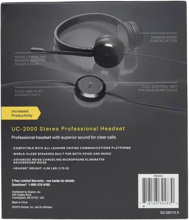 Alt view image 4 of 7 - NXT Technologies UC-2000 Noise-Canceling Stereo Computer Headset, Over-The-Head, Black (NX55445)
