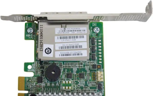 Alt view image 5 of 7 - Intel RS25SB008 6Gb/s PCI-E SAS 1GB Controllers RAID Cards + Battery with cable