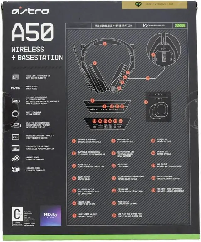 Alt view image 7 of 7 - ASTRO A50 Wireless Gaming Headset (4th Gen) + Base Station Xbox/PC Black Gold